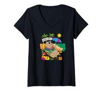 Femme Cute Capybara Beach Float Summer Rodent T-Shirt avec Col en V