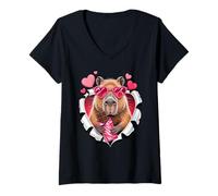 Femme Cute Capybara with Chocolate Valentine Hearts Love T-Shirt avec Col en V