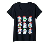 Femme Cute Cartoon Snowman Holiday Collection Festive Xmas T-Shirt avec Col en V