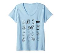 Femme Cute Cat Lovers Art Collection Douze Chatons T-Shirt avec Col en V