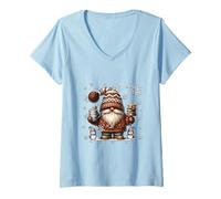 Femme Cute Christmas GNOME Cute Snowflake Patterns White Winter T-Shirt avec Col en V