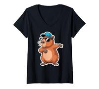 Femme Cute Dabbing Capybara Animal Boys Men Toddler Kids T-Shirt avec Col en V