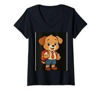 Femme Cute Dog Cartoon Schoolboy Backpack Book T-Shirt avec Col en V