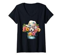 Femme Cute Dog Face for Women with Spring Flowers for Shih Tzu Mom T-Shirt avec Col en V