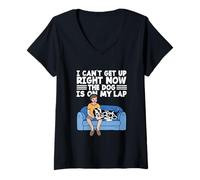 Femme Cute Dog Lover I Can't Get Up Right Now The Dog is on My Lap T-Shirt avec Col en V