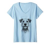 Femme Cute Dog Sketch Scruffy Terrier Face Hand-Drawn Graphic Art T-Shirt avec Col en V