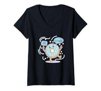 Femme Cute Donut Worry Be Happy Funny Food Jeu de Mots T-Shirt avec Col en V