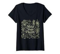 Femme Cute Doodles, Gardener Lover, Mind Your Plants T-Shirt avec Col en V