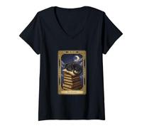 Femme Cute Dragon Reading Books Tarot Card The Reader T-Shirt avec Col en V