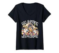 Femme Cute Easter Accessories for Mom Egg Hunting with My Gnomies T-Shirt avec Col en V