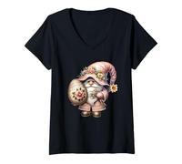 Femme Cute Easter GNOME Decor for Women Floral Easter Egg Hunting T-Shirt avec Col en V