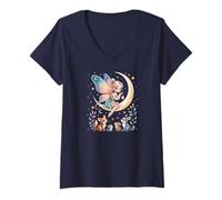 Femme Cute Fairy Tales Magic Moon Animals Mythical Girl T-Shirt avec Col en V