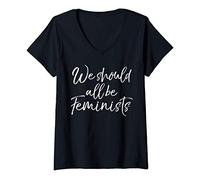 Femme Cute Feminism Quote Funny Gift We Should All Be Feminists T-Shirt avec Col en V