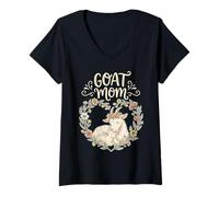 Femme Cute Floral Goat Mom Homestead Farmer Mother T-Shirt avec Col en V
