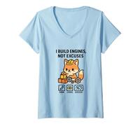 Femme Cute Fox Board Gamer Aime Les Jeux de Construction de Moteurs, Pas Les Excuses T-Shirt avec Col en V
