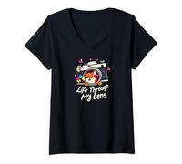 Femme Cute Fox Camera Lens Photography - Life Through My Lens T-Shirt avec Col en V