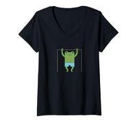 Femme Cute Frog Funny Fitness Gym Workout Weightlifting T-Shirt avec Col en V