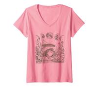 Femme Cute Frog Mushroom Moon Witchy Fairy Grunge Vintage Graphic T-Shirt avec Col en V