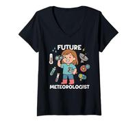 Femme Cute Future Meteorologist Kids Girl Junior Weather Scientist T-Shirt avec Col en V