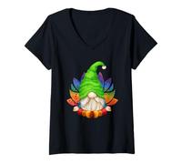 Femme Cute Garden GNOME with Lotus Flower for Mom & Yoga Teacher T-Shirt avec Col en V