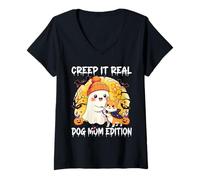 Femme Cute Ghost Dog Mom Halloween Creep It Real Edition T-Shirt avec Col en V