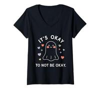 Femme Cute Ghost It's Okay to Not Be Okay Sensibilisation à la santé mentale T-Shirt avec Col en V