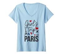 Femme Cute Girls Trip Paris 2026 Vacation Queen Camp Assorti T-Shirt avec Col en V
