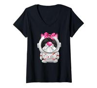 Femme Cute GNOME Cat Mom Graphic for Women Space Astronaut Cat T-Shirt avec Col en V