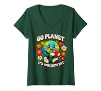 Femme Cute Go Planet It's Your Earth Day 2026 Enseignant Enfants Groovy T-Shirt avec Col en V