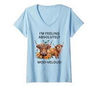 Femme Cute Highland Cow I'm Feeling Absolutely moo-velous! Cowgirl T-Shirt avec Col en V