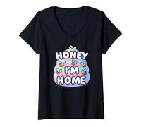 Femme Cute Honey I'm Home Beehive Pun T-Shirt avec Col en V