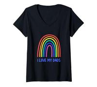 Femme Cute I Love My Dads Rainbow Family Two Fathers 2 Daddies T-Shirt avec Col en V
