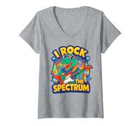 Femme Cute I Rock The Spectrum Sensibilisation à l'autisme Papa Stimming T-Shirt avec Col en V