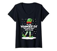 Femme Cute I'm The Youngest Elf Rules Don't Apply to Me Christmas Party T-Shirt avec Col en V