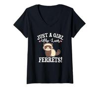 Femme Cute Japanese Kawaii Womens Girl Who Loves Ferrets Lover T-Shirt avec Col en V