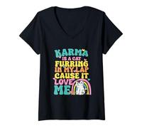 Femme Cute Karma est Un Chat Qui fourre sur Mes Genoux Parce qu'il m'aime T-Shirt avec Col en V
