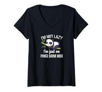Femme Cute Kawaii Kids Womens Napping Not Lazy Power Saving Panda T-Shirt avec Col en V