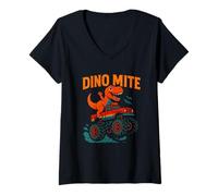Femme Cute Kids T Rex Dino Mite Boys Monster Truck Dinosaure T-Shirt avec Col en V
