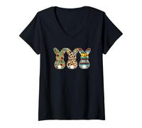Femme Cute Leopard Print Stuff with Sunflower Decor for Bunny Mom T-Shirt avec Col en V