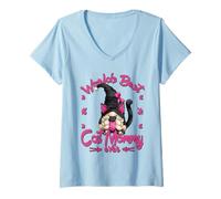 Femme Cute Mothers Day GNOME Mama for Nana Worlds Best Cat Mommy T-Shirt avec Col en V