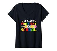 Femme Cute My First Day of School - Retour à l'école Enseignants Enfants T-Shirt avec Col en V