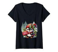 Femme Cute Penguin Christmas Happy Holidays Men Women Kids T-Shirt avec Col en V