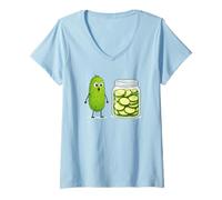 Femme Cute Pickle and Pickle Jar Visual Joke T-Shirt avec Col en V