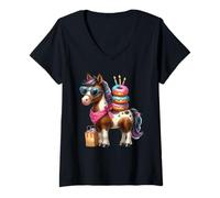 Femme Cute Pony Donut Stack Lunettes de Soleil T-Shirt avec Col en V