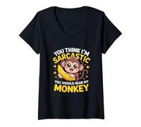 Femme Cute Primate Sarcastic Humor Banana Animal Fun T-Shirt avec Col en V