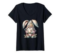 Femme Cute Rabbit GNOME with Bunny Ears Hat for Women Girls Easter T-Shirt avec Col en V