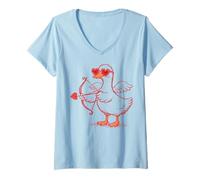 Femme Cute Romantic Goose Heart Love T-Shirt avec Col en V