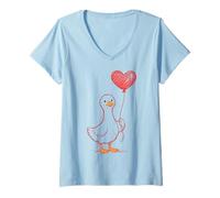 Femme Cute Romantic Goose Heart Love T-Shirt avec Col en V