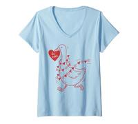 Femme Cute Romantic Goose Heart Love T-Shirt avec Col en V