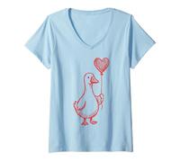 Femme Cute Romantic Goose Heart Love T-Shirt avec Col en V